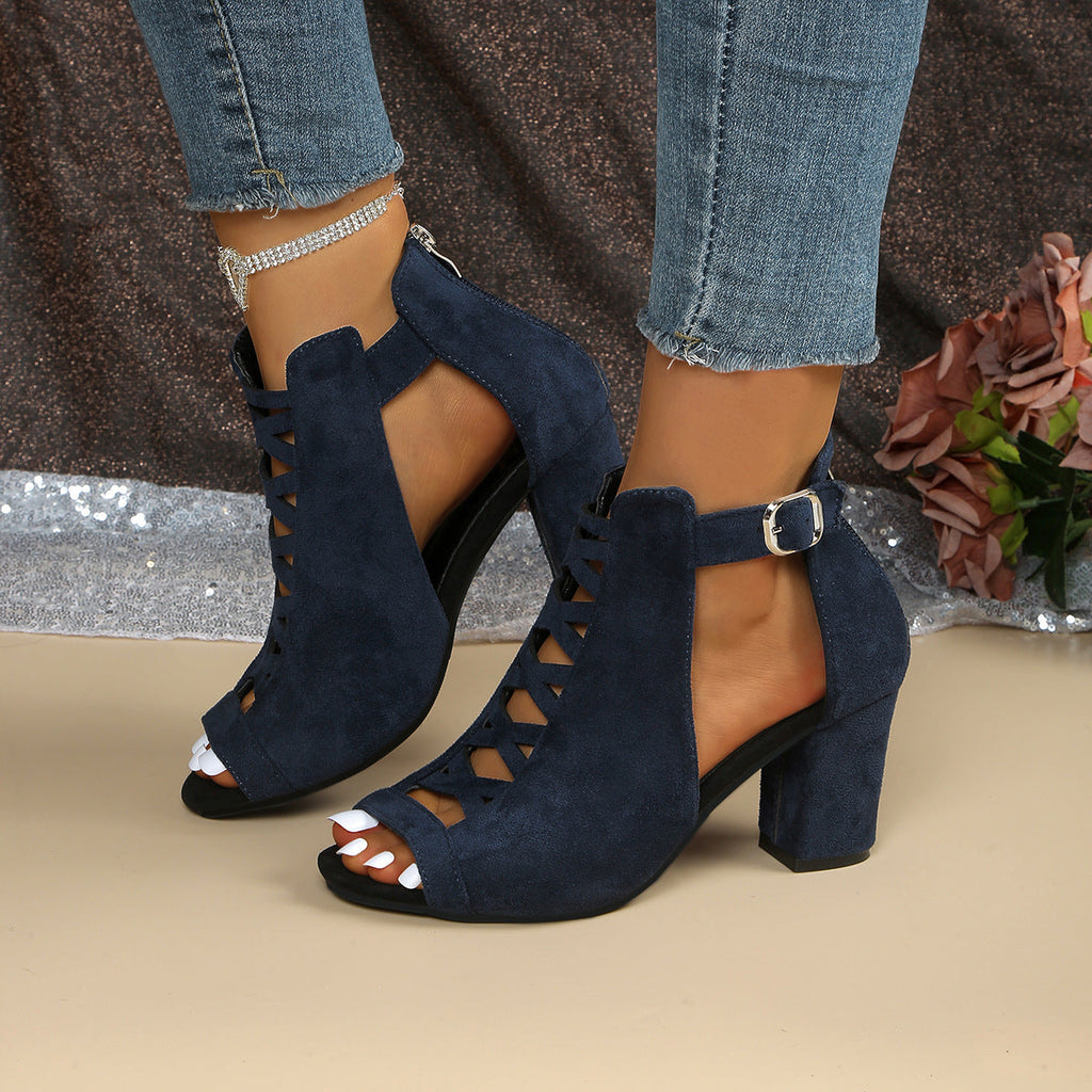 Amira - Sandalias abotinadas de tacón ancho