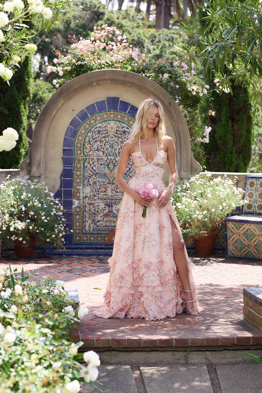Rocío | Vestido Largo Floral con Escote Joya