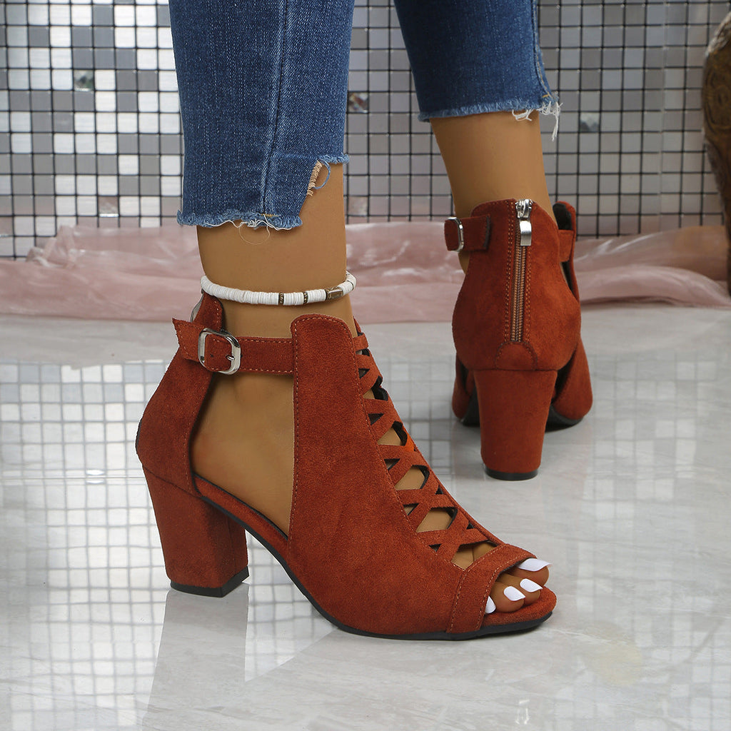 Amira - Sandalias abotinadas de tacón ancho