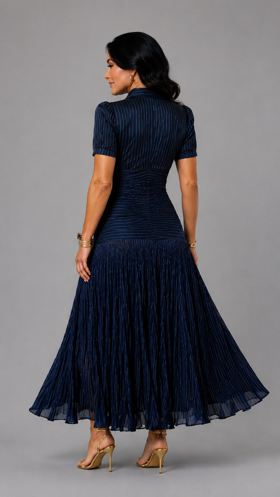 Adriana | Vestido Midi de Satén a Rayas Retro