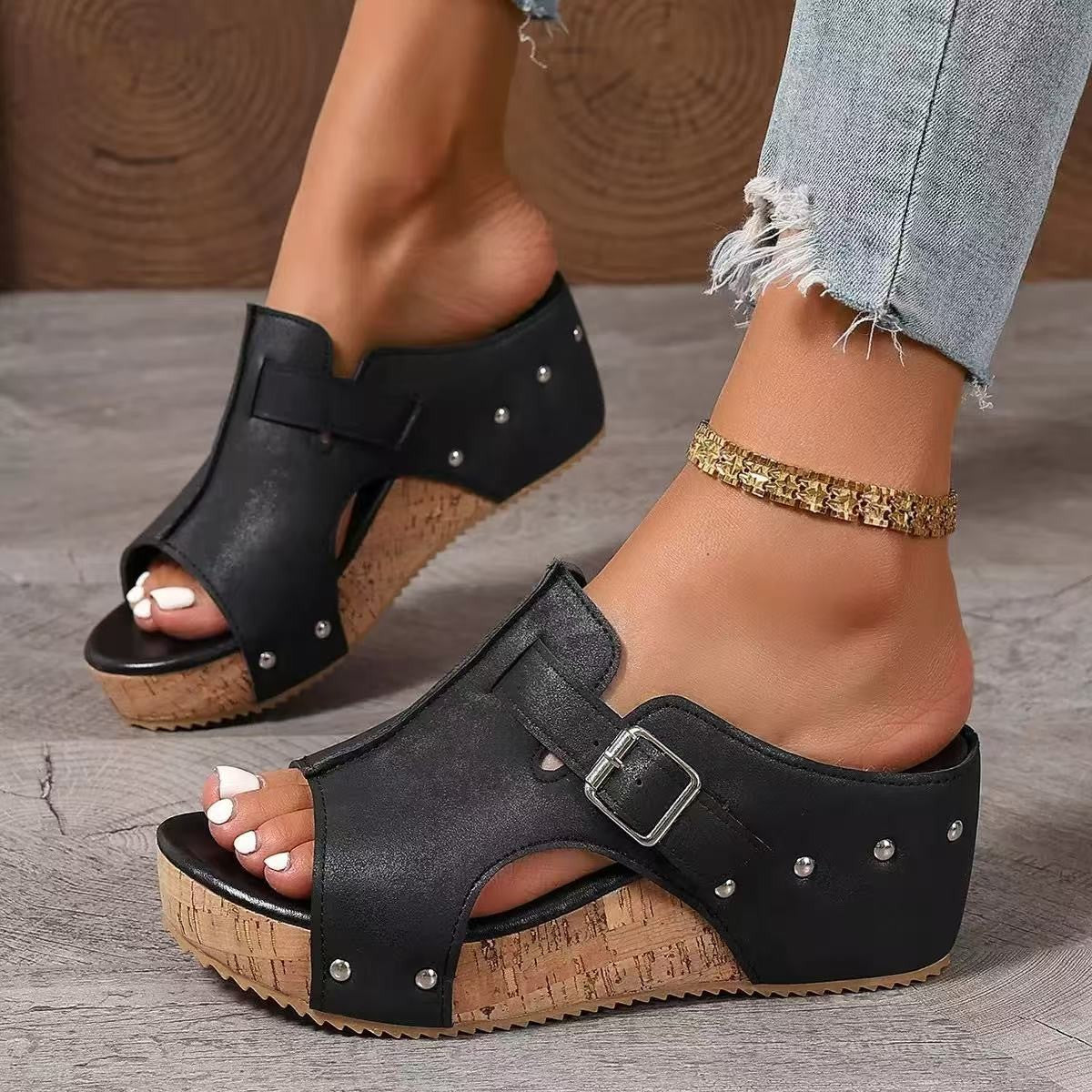 Alana - Sandalias de cuña con hebilla