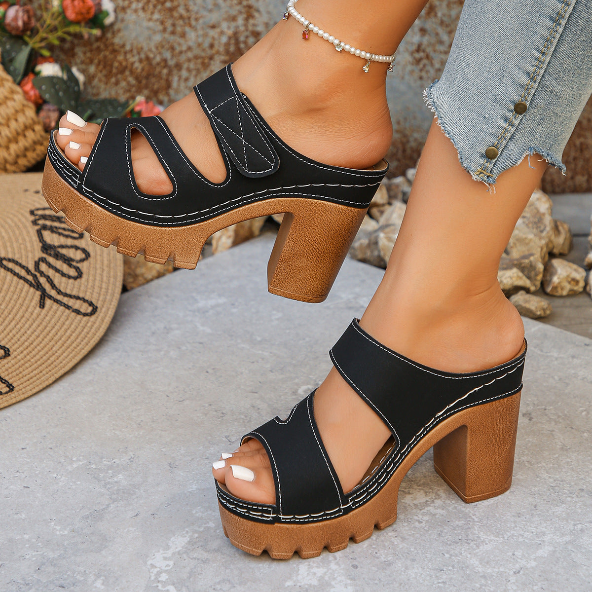 Avelina - Sandalias mule de tacón ancho