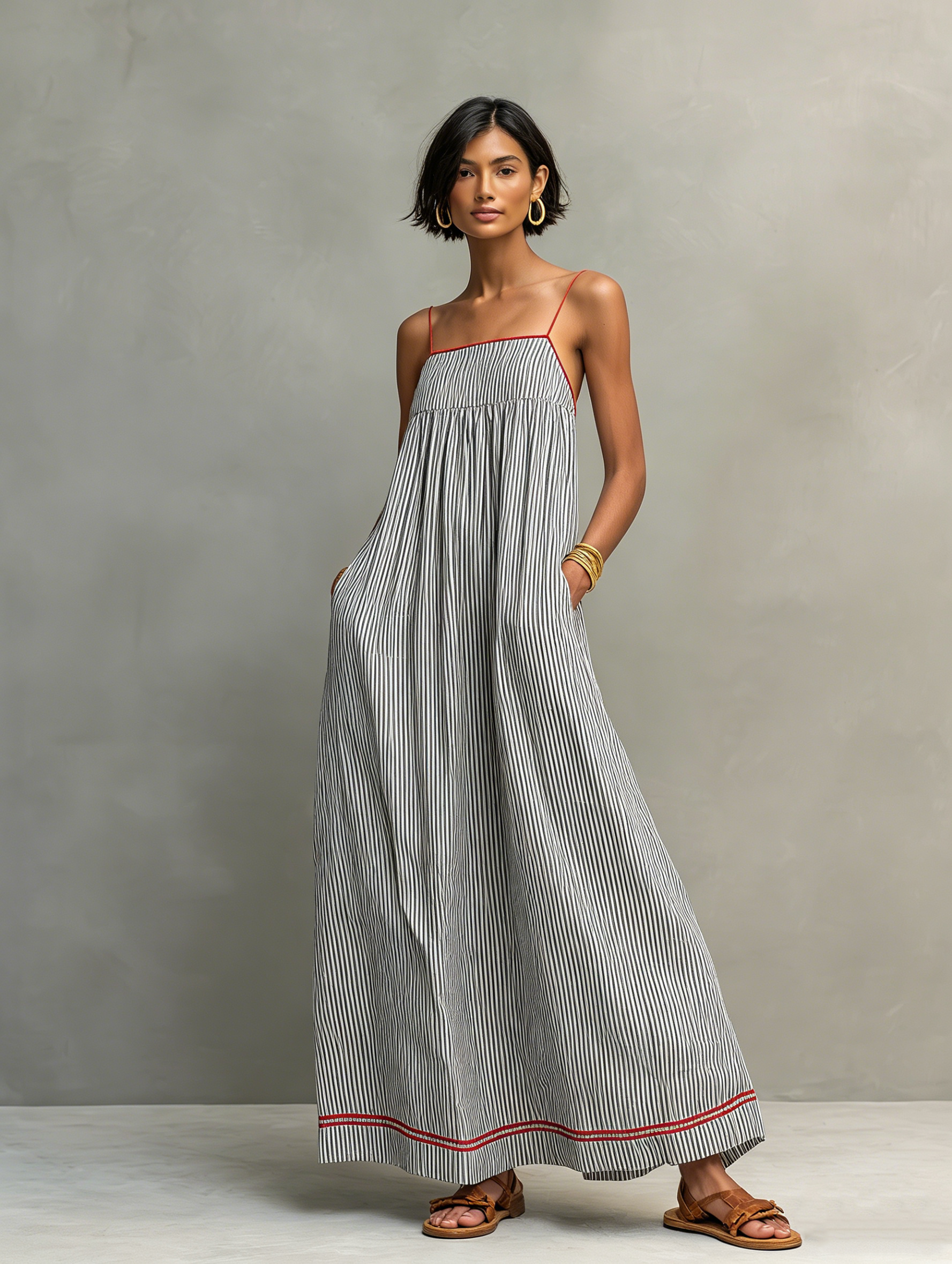 Mar | Vestido largo de rayas con tirantes finos