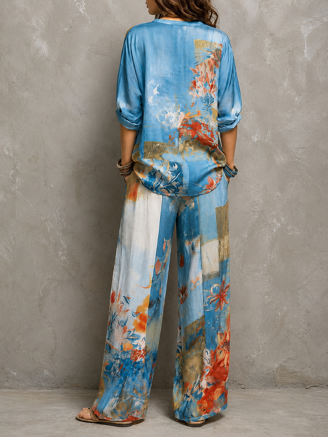 Julia | Conjunto floral de pantalón amplio