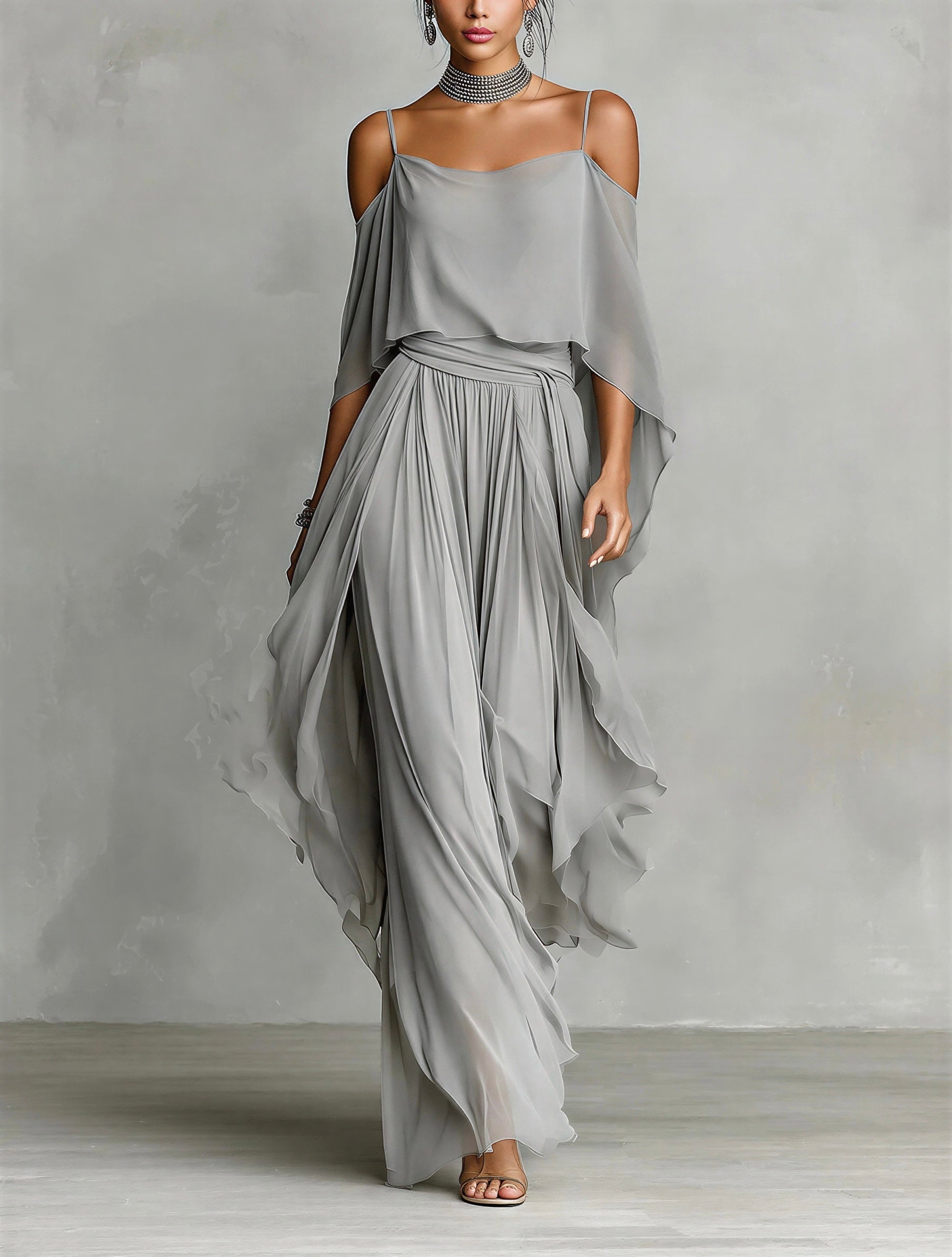 Noa | Conjunto fluido gris de tirantes