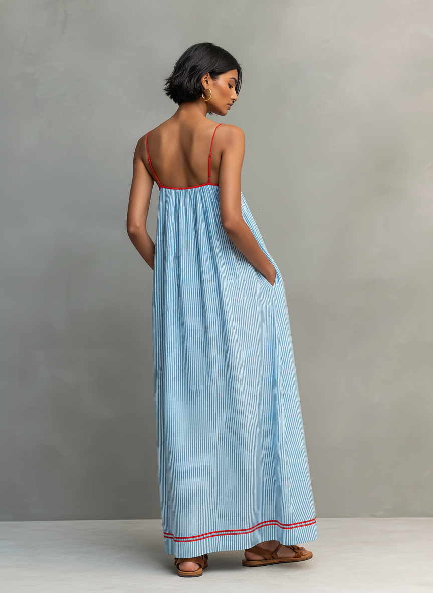 Mar | Vestido largo de rayas con tirantes finos