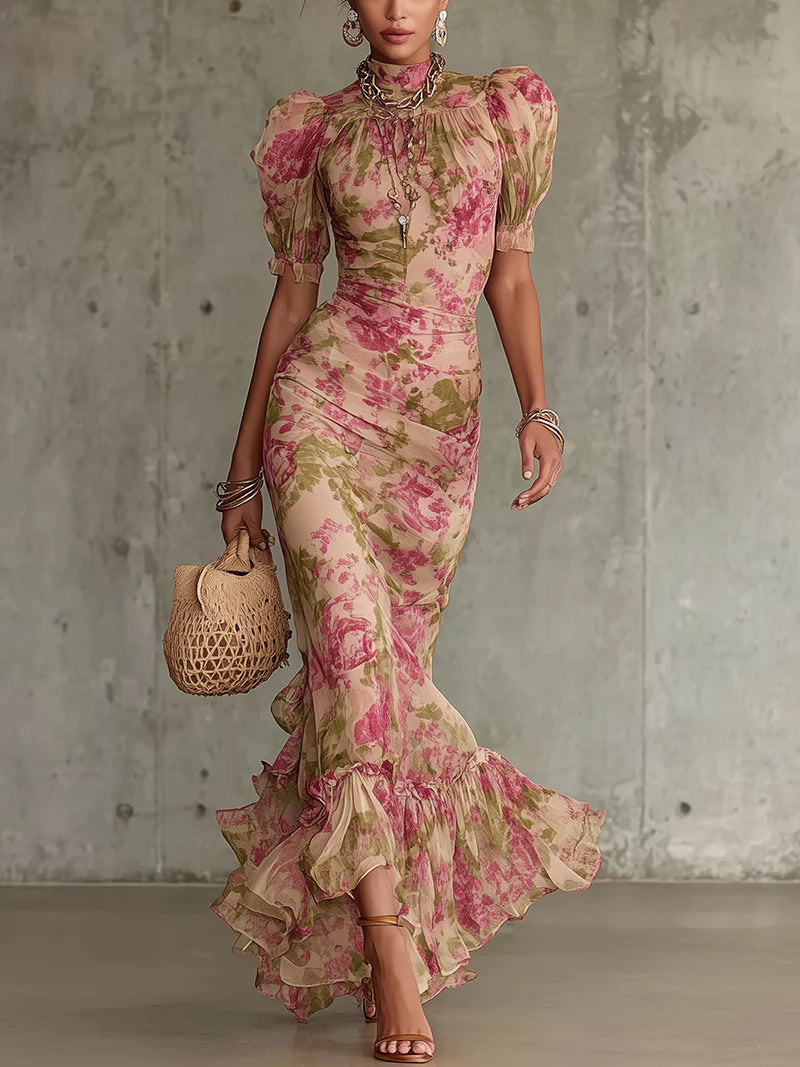 Candela | Vestido maxi vintage con mangas puff