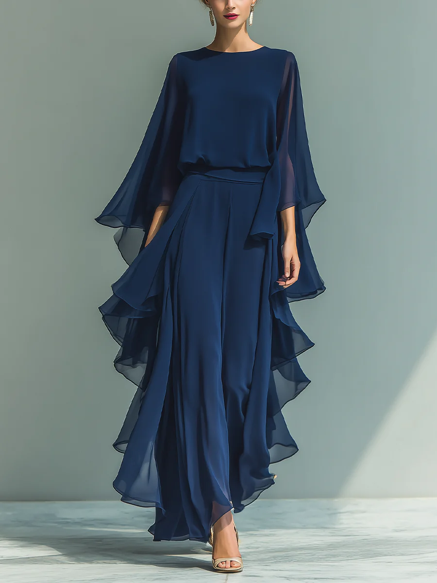 Lara | Conjunto elegante de chiffon con volantes
