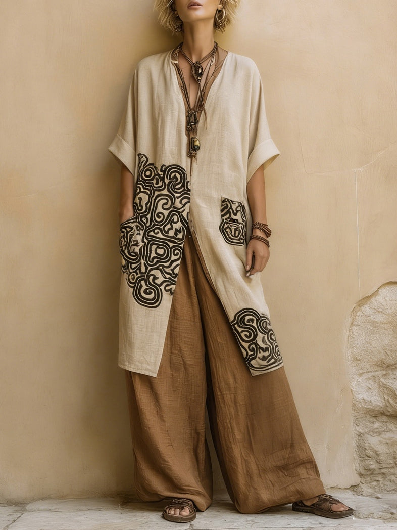 Sara | Conjunto bohemio de tres piezas con estampado tribal
