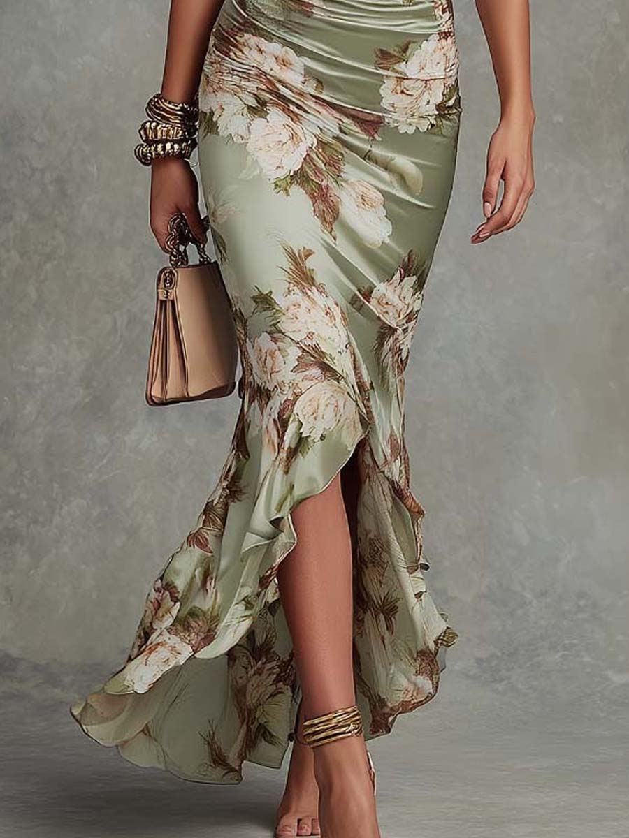 Ana | Vestido largo asimétrico con estampado floral