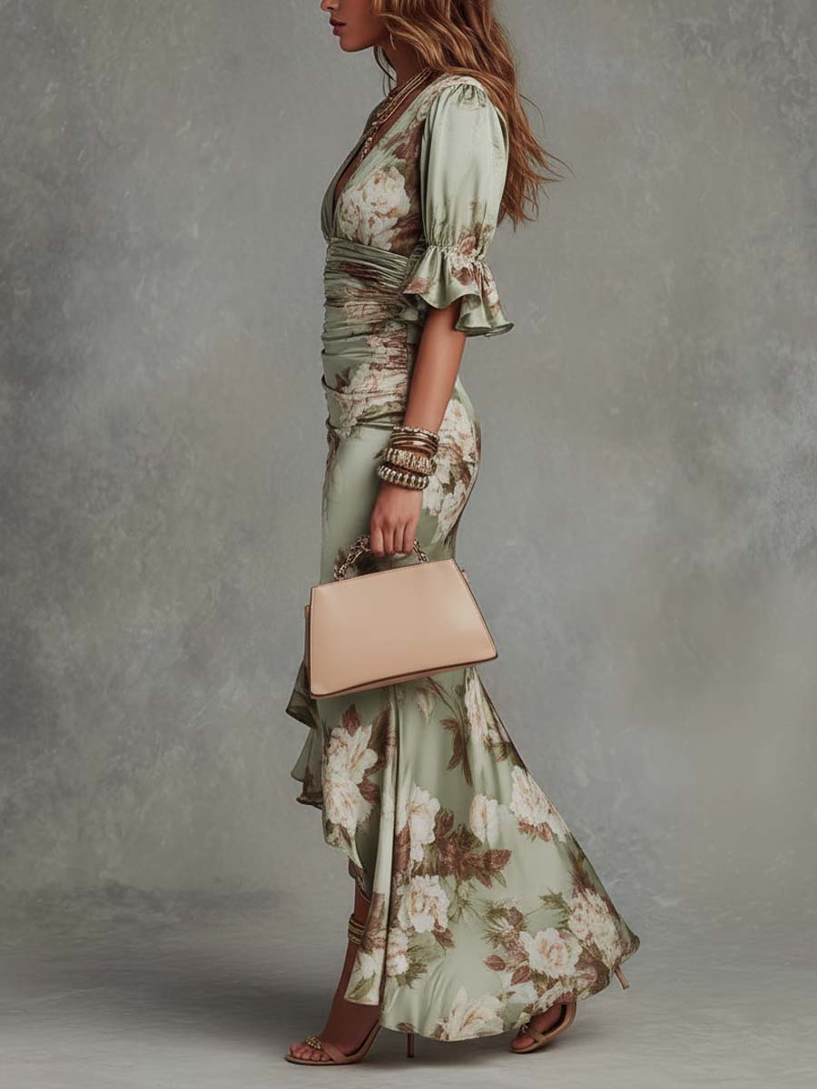 Ana | Vestido largo asimétrico con estampado floral