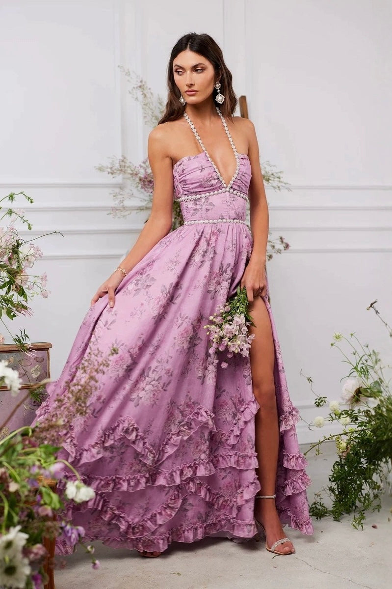 Rocío | Vestido Largo Floral con Escote Joya