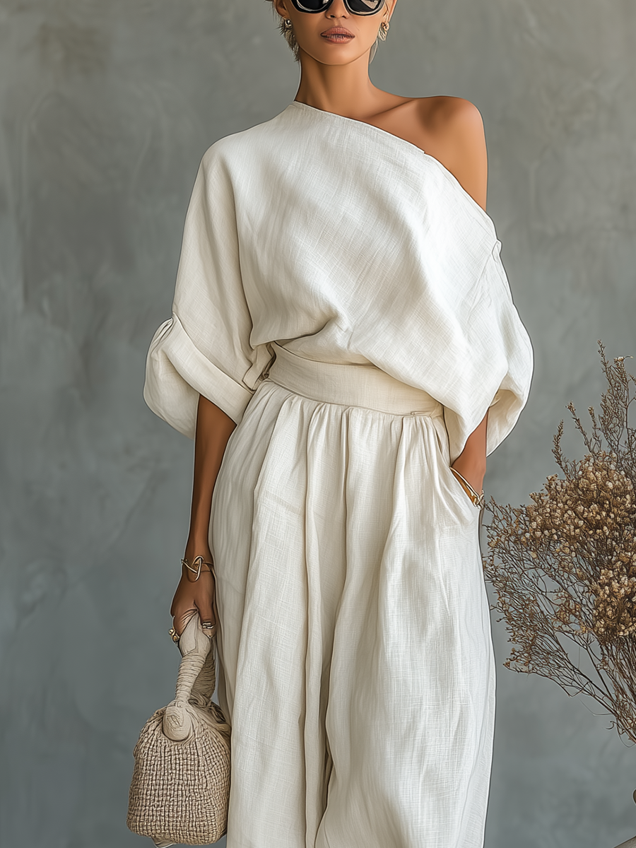 Manuela | Conjunto de lino con hombro descubierto