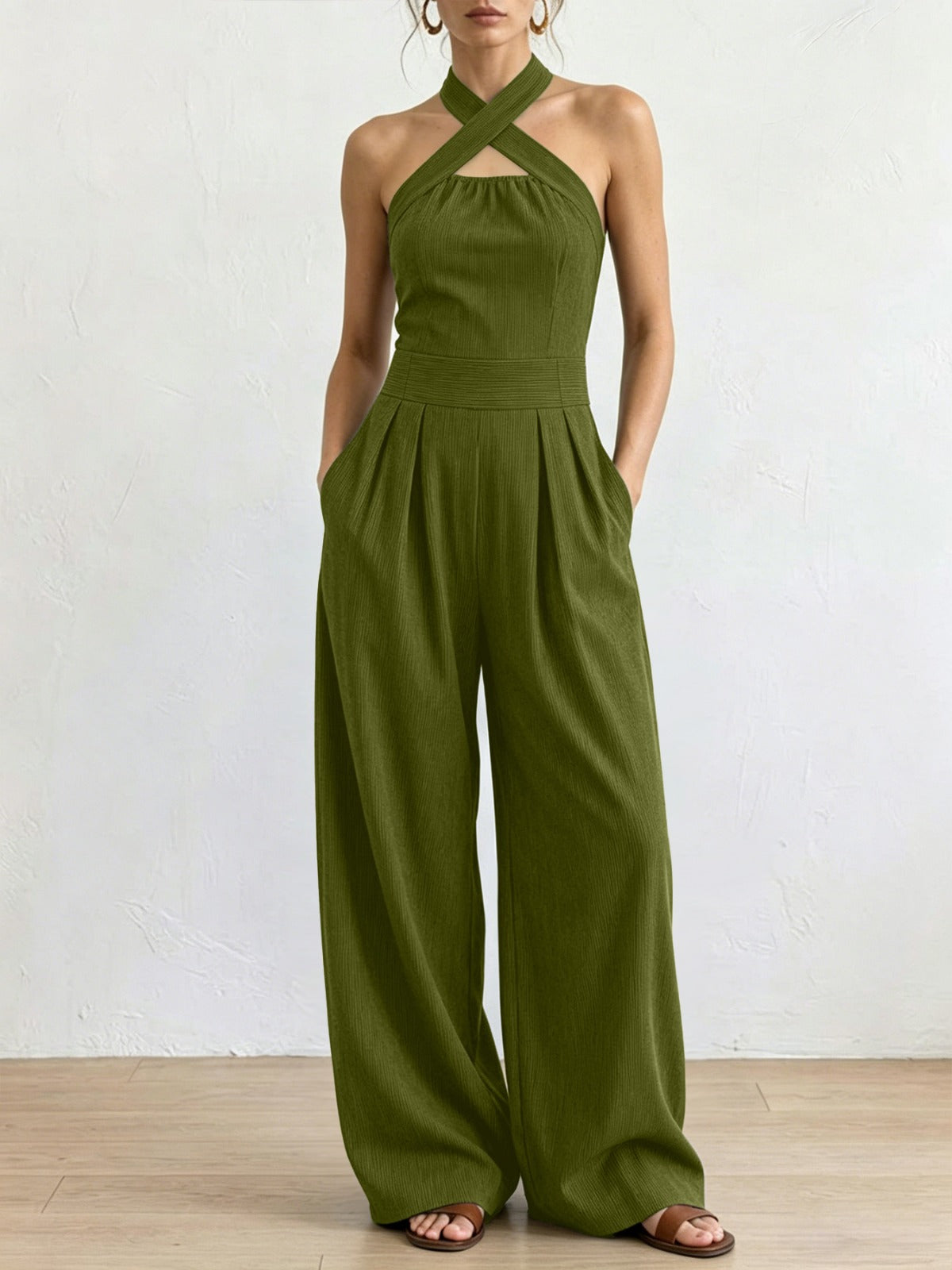 Paula | Enterizo elegante de lino con escote cruzado